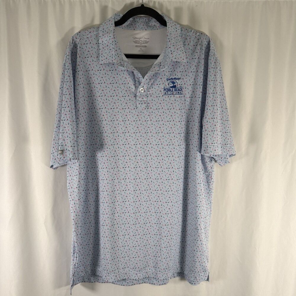 Straight Down Pebble Beach Invitational Polo Mens XL Blue Beach Ball Taylor Made